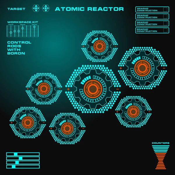 Reaktor atomowy Futurystyczny wirtualny graficzny interfejs użytkownika dotykowego — Wektor stockowy