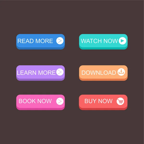 Flat Style Multicolored Website Different Buttons Set Vector Colorful Web — Stock Vector