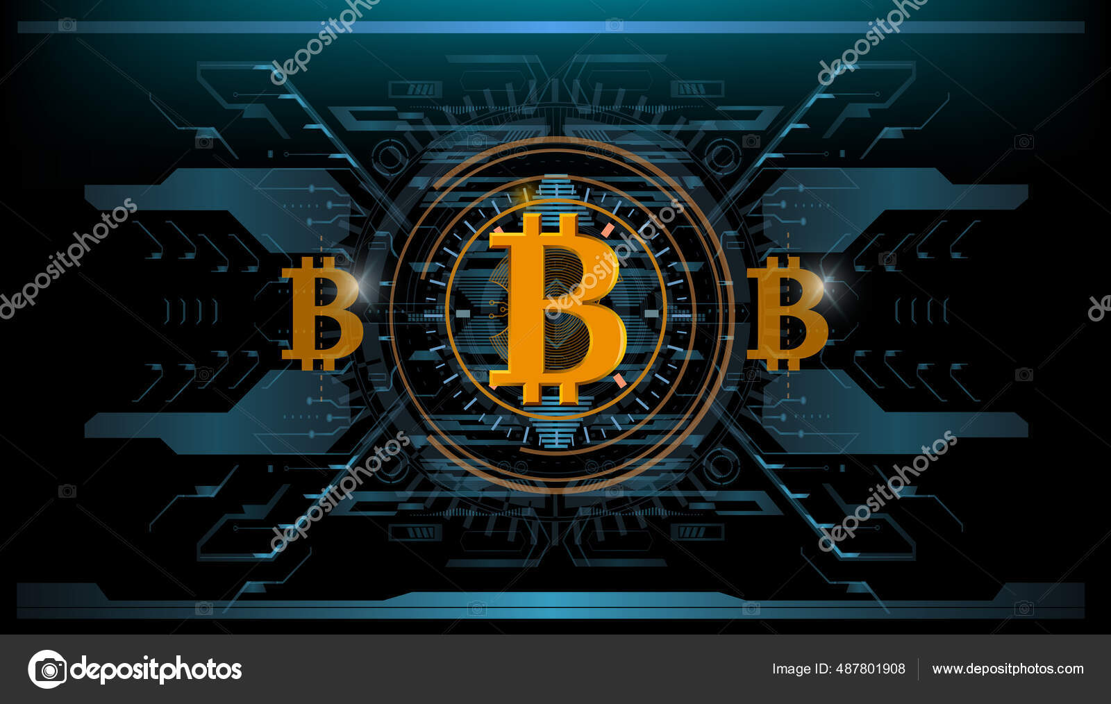 비트코인 추상적 시각화 미래의 비트코인 디자인 비트코인 스톡 벡터 - ©PALERMO89 487801908