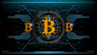 Bitcoin teknolojisi, soyut görselleştirme fütüristik bitcoin, estetik tasarım hud bitcoin arkaplan
