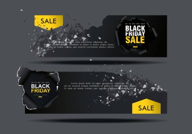 Kara Cuma indirim kuponu. Uçan parçacıklarla patlama dalgası. Patlayıcı kupon satışı.