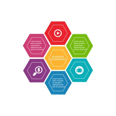 Beyaz arkaplanda ticari bilgi altıgen, düz tasarım