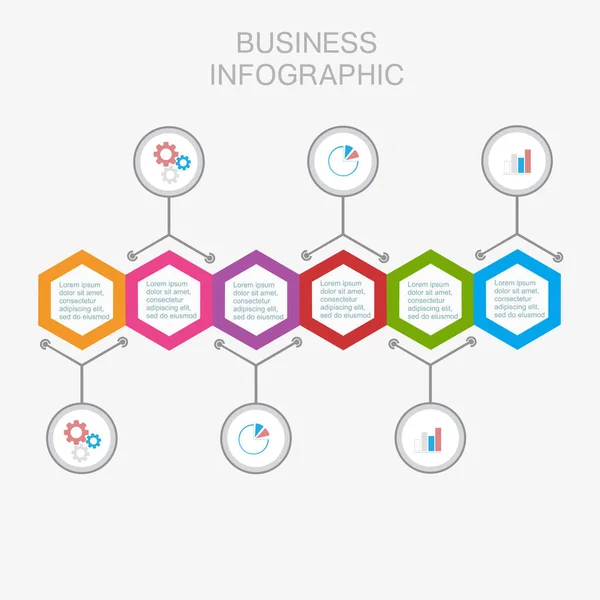 Business Infographic Hexagon Επίπεδη Σχεδίαση Λευκό Φόντο — Διανυσματικό Αρχείο