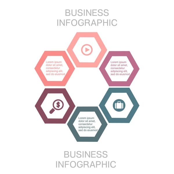 Infográfico Negócios Hexágono Design Plano Fundo Branco — Vetor de Stock