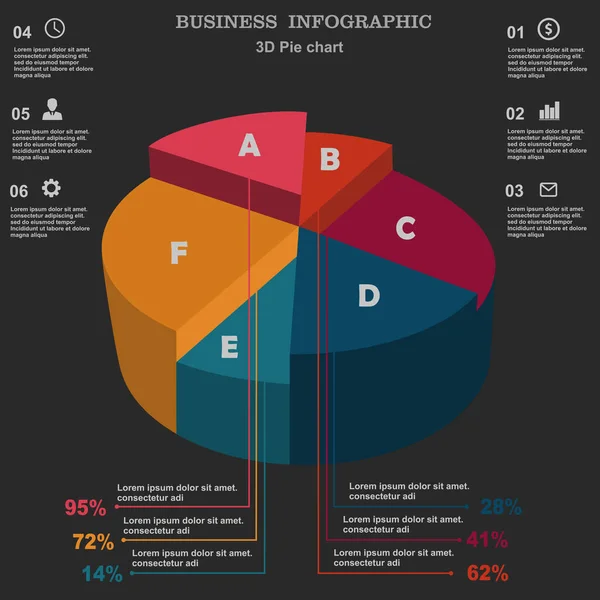 Infografis Bisnis Grafik Pie Tata Letak Bagi Pilihan Atau Langkah - Stok Vektor