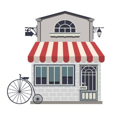 Küçük şirin bir retro mağaza ya da butiğin resmi.