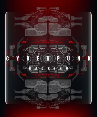 Siber Punk Hackleme fütüristik afişi fütüristik HUD elemanları, soyut arka plan. İnternet ve baskı için modern broşür. Hackleme, siber alan.