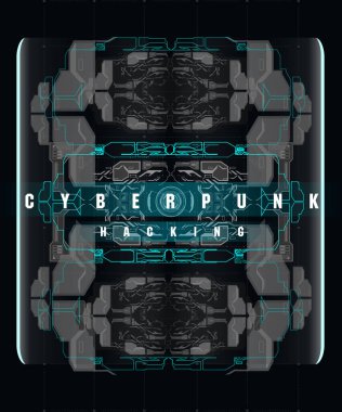 Siber Punk Hackleme fütüristik afişi fütüristik HUD elemanları, soyut arka plan. İnternet ve baskı için modern broşür. Hackleme, siber alan.