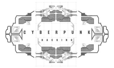 Siber Punk Hackleme fütüristik afişi fütüristik HUD elemanları, soyut arka plan. İnternet ve baskı için modern broşür. Hackleme, siber alan.