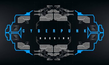Siber Punk Hackleme fütüristik afişi fütüristik HUD elemanları, soyut arka plan. İnternet ve baskı için modern broşür. Hackleme, siber alan.