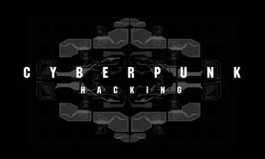 Siber Punk Hackleme fütüristik afişi fütüristik HUD elemanları, soyut arka plan. İnternet ve baskı için modern broşür. Hackleme, siber alan.