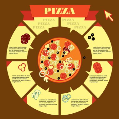 Pizza partisi karikatür reklam afişi üzerinde tarih ve saat vektörü illüstrasyonu