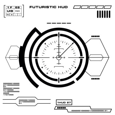 Düz tasarımda gelecekçi siyah-beyaz HUD, sanal dokunmatik kullanıcı arayüzü