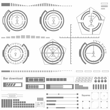 Düz tasarımda gelecekçi siyah-beyaz HUD, sanal dokunmatik kullanıcı arayüzü