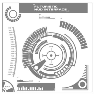 Düz tasarımda gelecekçi siyah-beyaz HUD, sanal dokunmatik kullanıcı arayüzü