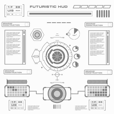 Düz tasarımda gelecekçi siyah-beyaz HUD, sanal dokunmatik kullanıcı arayüzü
