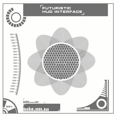 Düz tasarımda gelecekçi siyah-beyaz HUD, sanal dokunmatik kullanıcı arayüzü