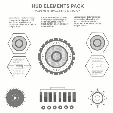 Düz tasarımda gelecekçi siyah-beyaz HUD, sanal dokunmatik kullanıcı arayüzü