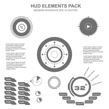 Düz tasarımda gelecekçi siyah-beyaz HUD, sanal dokunmatik kullanıcı arayüzü