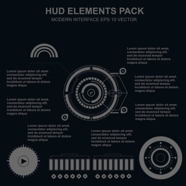 Düz tasarımda gelecekçi siyah-beyaz HUD, sanal dokunmatik kullanıcı arayüzü