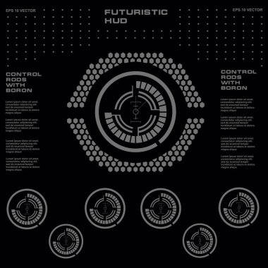 Düz tasarımda gelecekçi siyah-beyaz HUD, sanal dokunmatik kullanıcı arayüzü