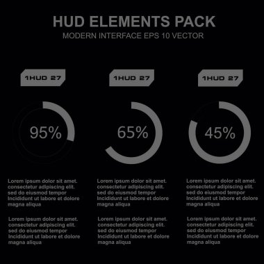 Düz tasarımda gelecekçi siyah-beyaz HUD, sanal dokunmatik kullanıcı arayüzü