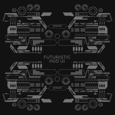Düz tasarımda gelecekçi siyah-beyaz HUD, sanal dokunmatik kullanıcı arayüzü