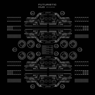 Düz tasarımda gelecekçi siyah-beyaz HUD, sanal dokunmatik kullanıcı arayüzü