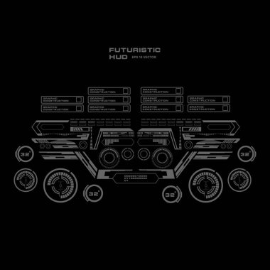 Düz tasarımda gelecekçi siyah-beyaz HUD, sanal dokunmatik kullanıcı arayüzü