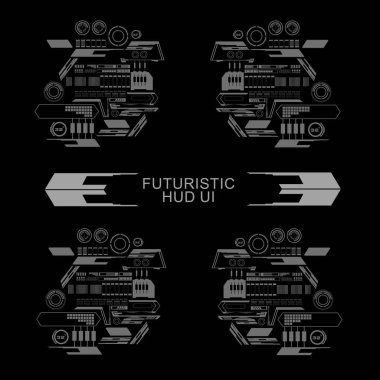 Düz tasarımda gelecekçi siyah-beyaz HUD, sanal dokunmatik kullanıcı arayüzü