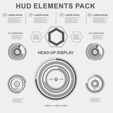 Gelecekçi siyah beyaz HUD, sanal dokunmatik kullanıcı arayüzü sanal gerçeklik teknolojisi ekranı