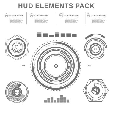 Gelecekçi siyah beyaz HUD, sanal dokunmatik kullanıcı arayüzü sanal gerçeklik teknolojisi ekranı