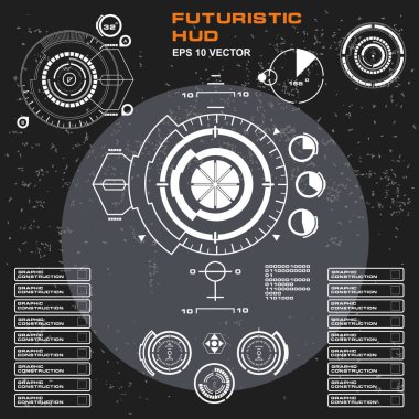 Düz tasarımda gelecekçi siyah-beyaz HUD, sanal dokunmatik kullanıcı arayüzü