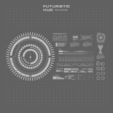 Düz tasarımda gelecekçi siyah-beyaz HUD, sanal dokunmatik kullanıcı arayüzü