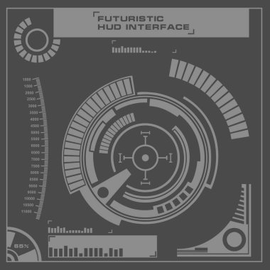 Düz tasarımda gelecekçi siyah-beyaz HUD, sanal dokunmatik kullanıcı arayüzü