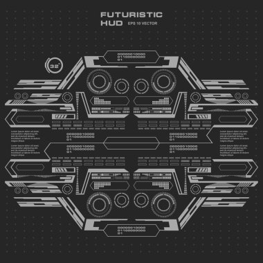 Düz tasarımda gelecekçi siyah-beyaz HUD, sanal dokunmatik kullanıcı arayüzü