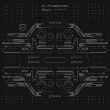 Düz tasarımda gelecekçi siyah-beyaz HUD, sanal dokunmatik kullanıcı arayüzü