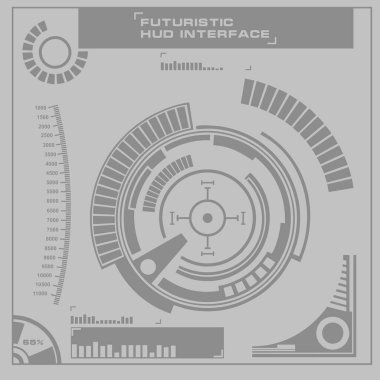 Düz tasarımda gelecekçi siyah-beyaz HUD, sanal dokunmatik kullanıcı arayüzü