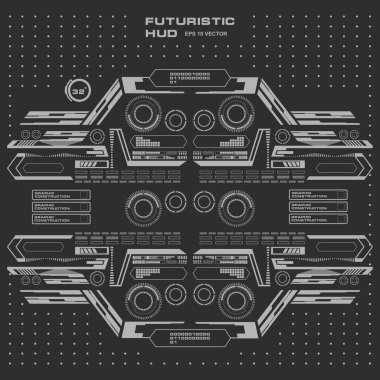 Düz tasarımda gelecekçi siyah-beyaz HUD, sanal dokunmatik kullanıcı arayüzü