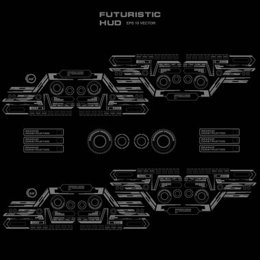 Düz tasarımda gelecekçi siyah-beyaz HUD, sanal dokunmatik kullanıcı arayüzü