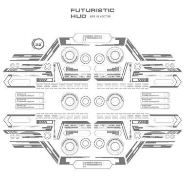 Düz tasarımda gelecekçi siyah-beyaz HUD, sanal dokunmatik kullanıcı arayüzü