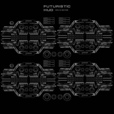 Düz tasarımda gelecekçi siyah-beyaz HUD, sanal dokunmatik kullanıcı arayüzü