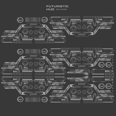 Düz tasarımda gelecekçi siyah-beyaz HUD, sanal dokunmatik kullanıcı arayüzü