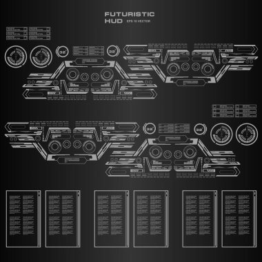 Düz tasarımda gelecekçi siyah-beyaz HUD, sanal dokunmatik kullanıcı arayüzü