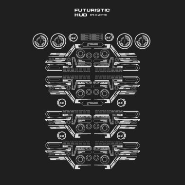 Düz tasarımda gelecekçi siyah-beyaz HUD, sanal dokunmatik kullanıcı arayüzü