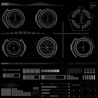 Düz tasarımda gelecekçi siyah-beyaz HUD, sanal dokunmatik kullanıcı arayüzü