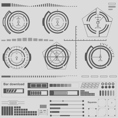 Düz tasarımda gelecekçi siyah-beyaz HUD, sanal dokunmatik kullanıcı arayüzü