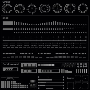 Düz tasarımda gelecekçi siyah-beyaz HUD, sanal dokunmatik kullanıcı arayüzü