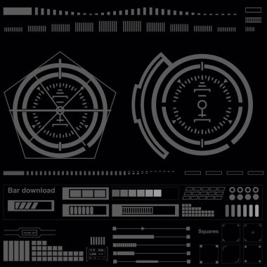 Düz tasarımda gelecekçi siyah-beyaz HUD, sanal dokunmatik kullanıcı arayüzü