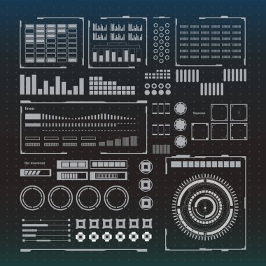 Düz tasarımda gelecekçi siyah-beyaz HUD, sanal dokunmatik kullanıcı arayüzü